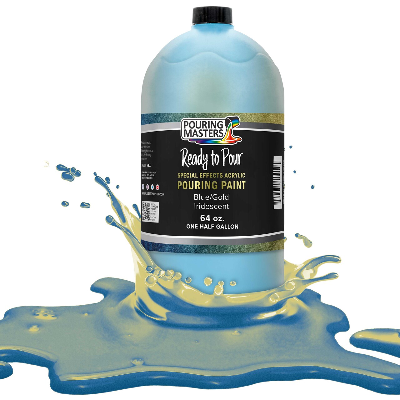 Pouring Masters Blue/Gold Iridescent Special Effects Acrylic Pouring Paint - Premium 64-Ounce Pre-Mixed Fluid Acrylic Paint - Fluid Art Supplies for Canvas, Wood, Paper, Tile & Rocks